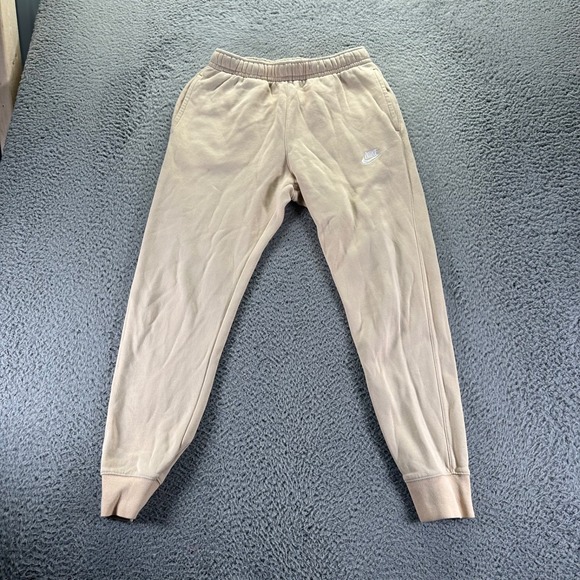 Nike Jogger Pants Mens Small Tan Cotton Blend Stretch Fleece Swoosh Pockets - Picture 1 of 10